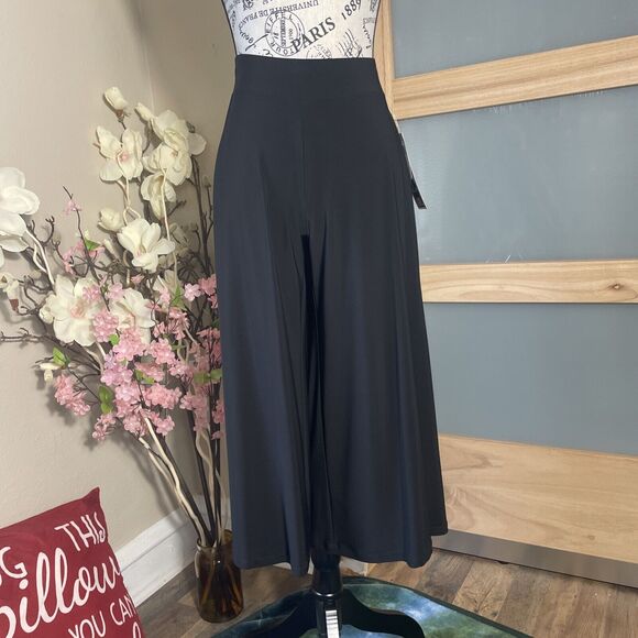 Susan Lawrence Capris Wide Leg Size Small Womens Black Dress Pull On Pants - Picture 1 of 7